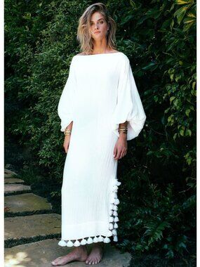 Rhode Resort White One-Shoulder Tassel Maxi Dress - Size XS